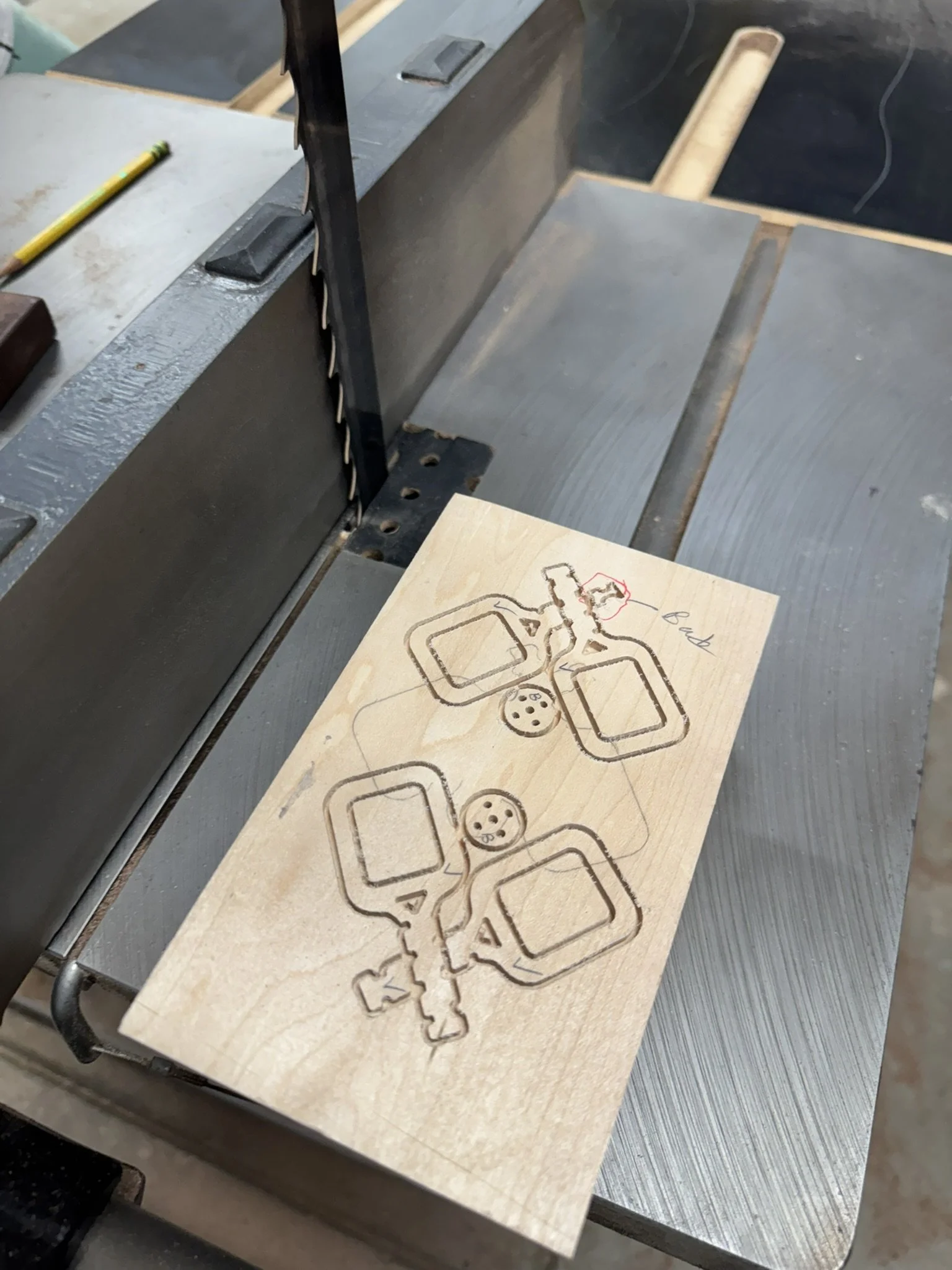 Getting ready to resaw the inlays from a solid piece of maple using the band saw