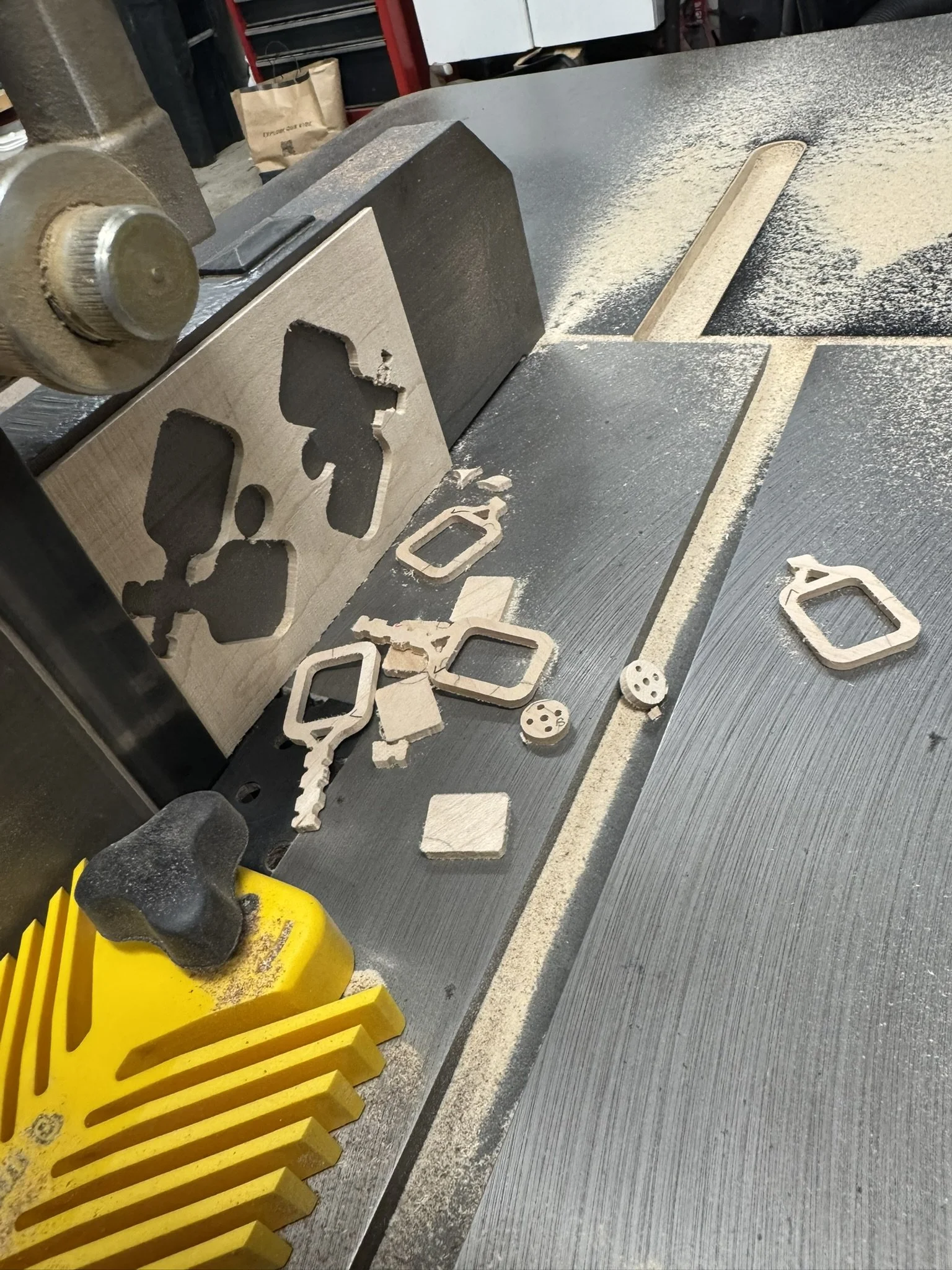 Completing the resaw cut, freeing the inlays from solid maple