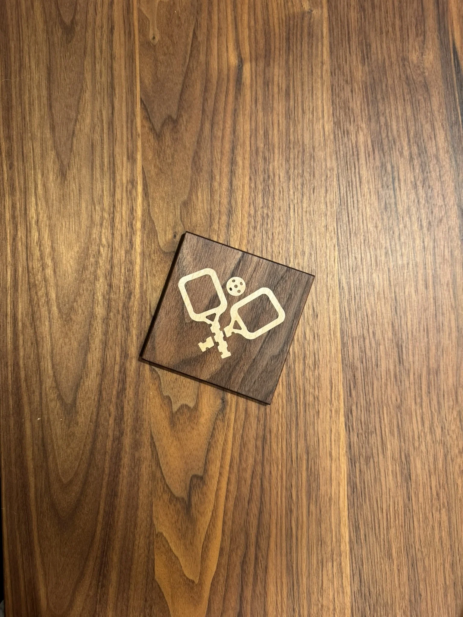 Finished pickleball paddle and ball coaster