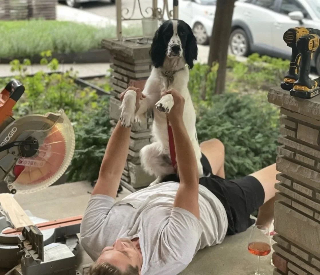 Merrick taking a renovation break with the dog, Grace Street Victorian renovation Toronto