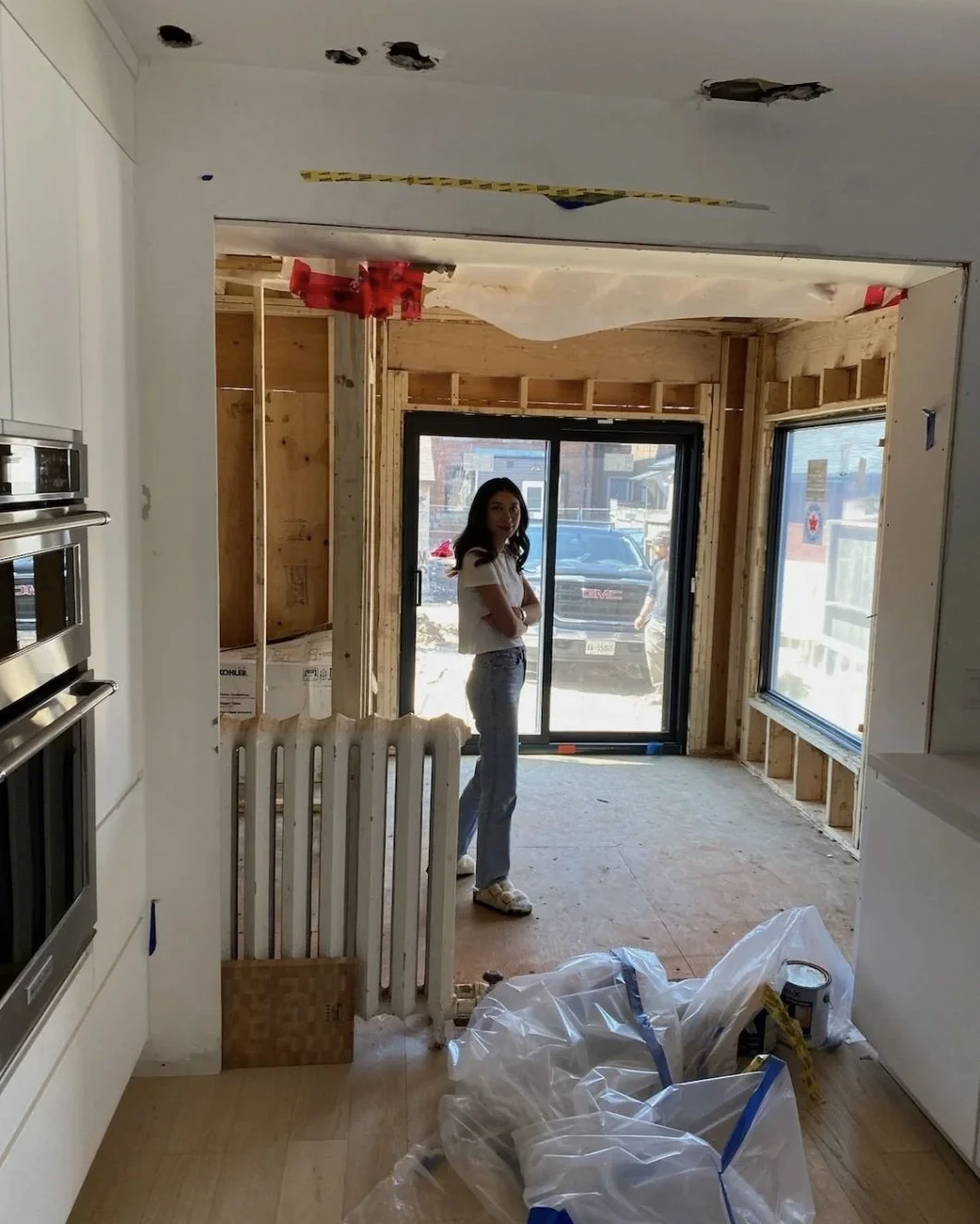 Kitchen extension framing during construction, Grace Street Victorian renovation Toronto