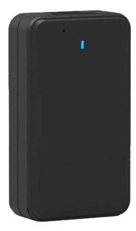 Dispositivo electrónico de color negro con indicador azul