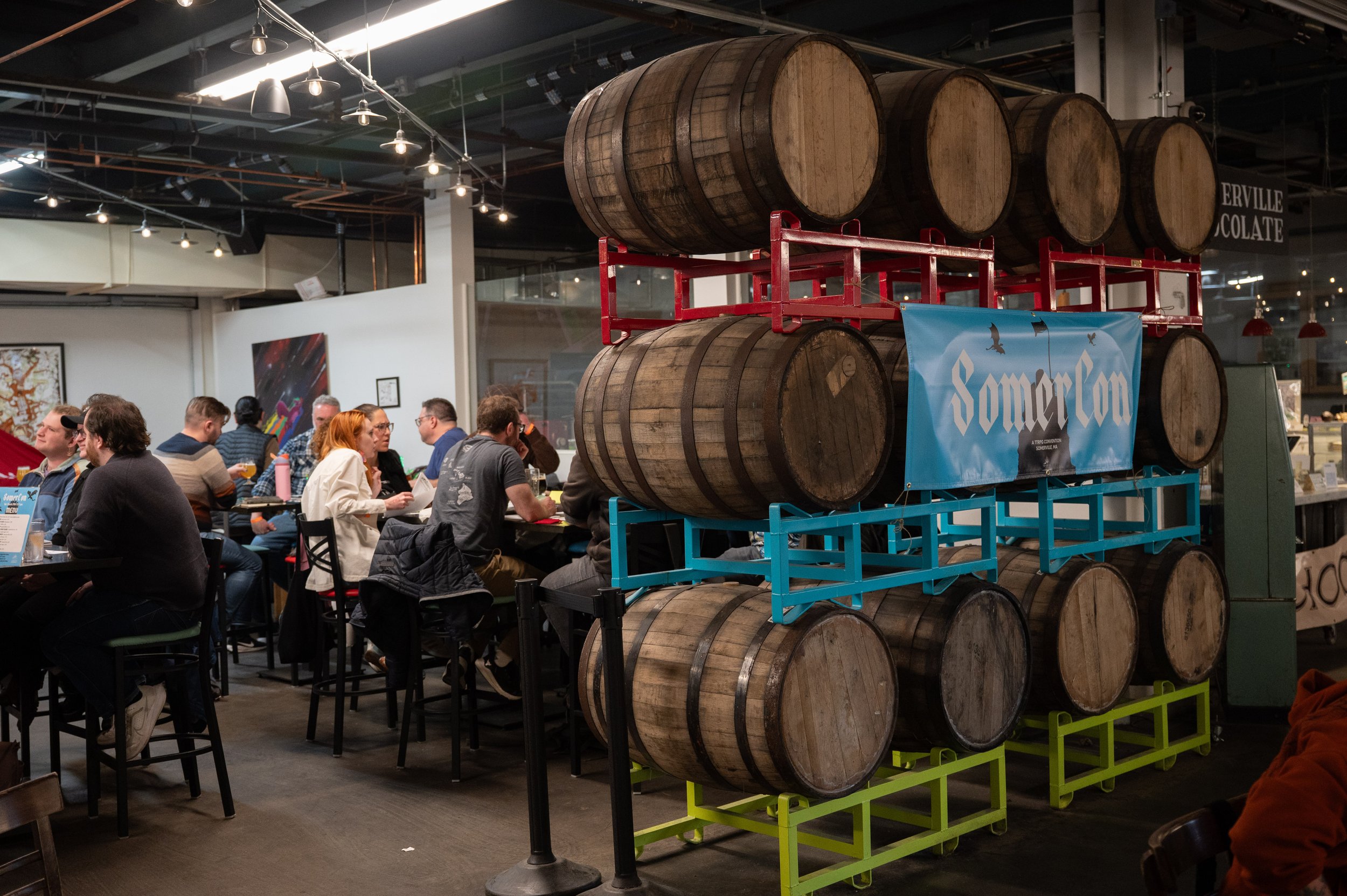 The aptly named "barrel room" is where all of the scheduled events of the day happen. Inside, there are scheduled games throughout the day, a roundtable that plays host to conversations about the logistics of Tapletop RPGs, and a miniature painting s