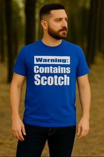 Mens Crew Neck "Warning Contains Scotch" T-shirt
