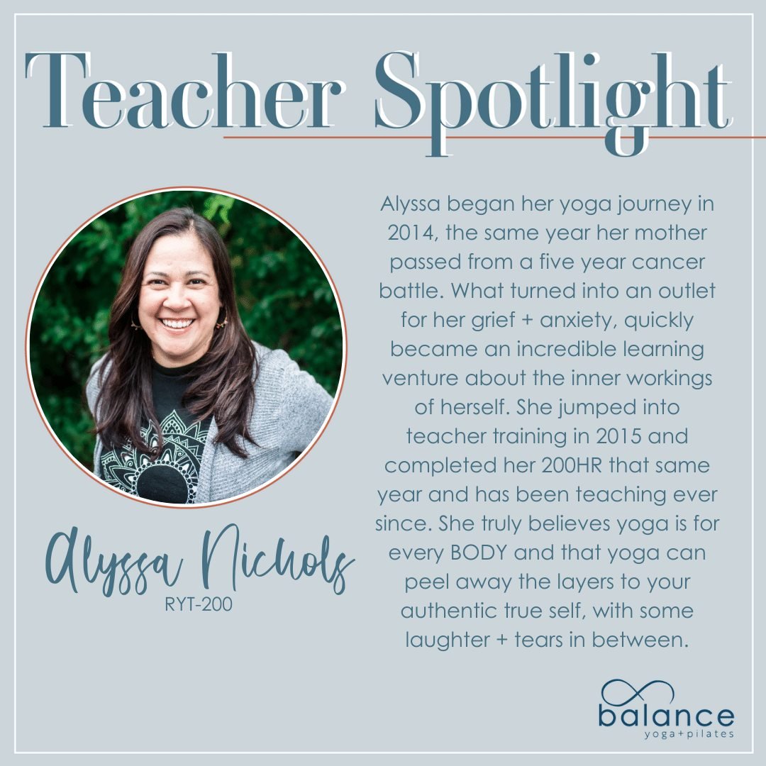✨Teacher Spotlight✨ Meet Alyssa! Alyssa began her yoga journey in 2014, the same year her mother passed from a five year cancer battle. What turned into an outlet for her grief + anxiety, quickly became an incredible learning venture about the inner 