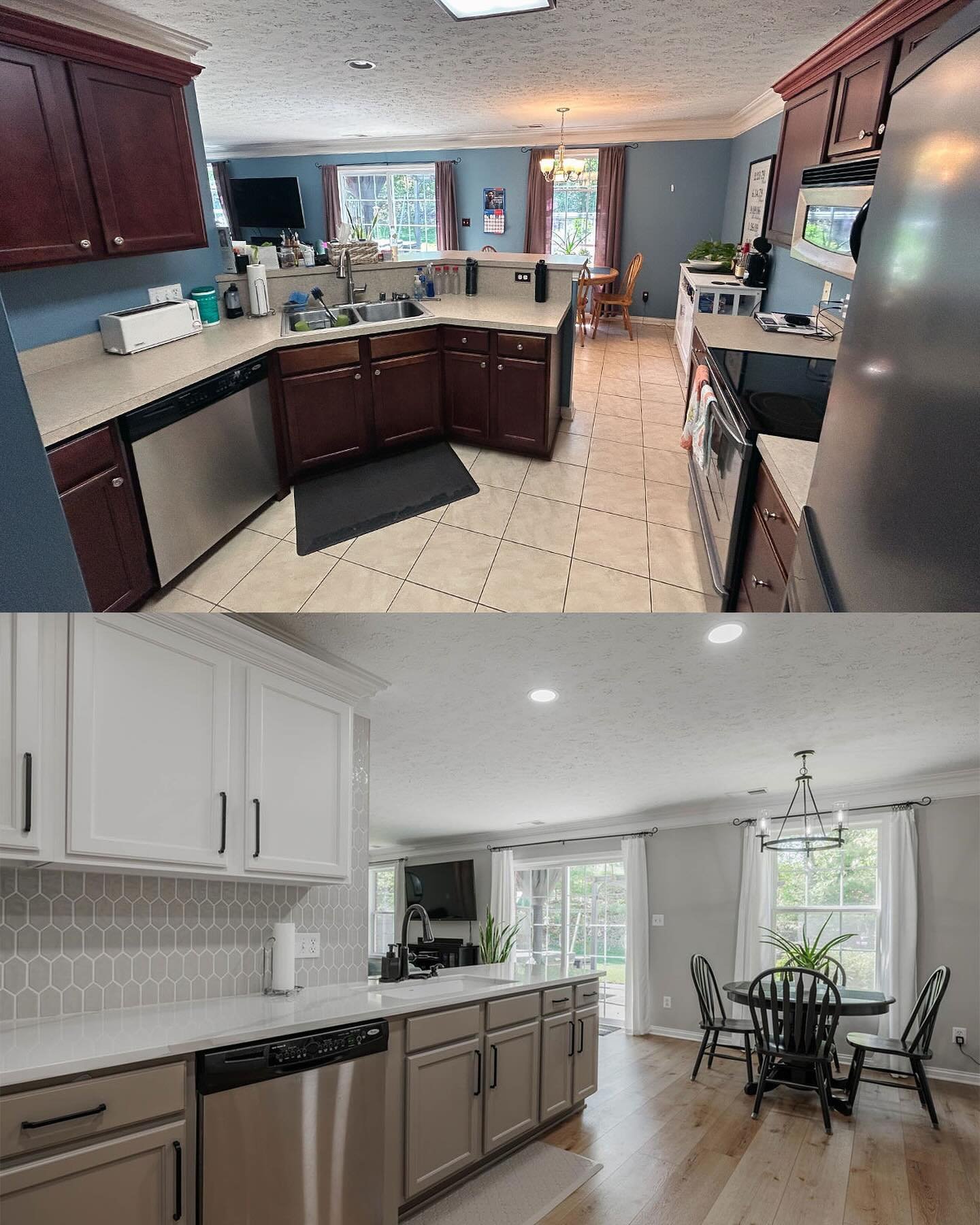 I&rsquo;ve been meaning to post these pictures for a while now, but @author.jenniferhartmann&rsquo;s post of her gorgeous kitchen remodel inspired me to finally show mine!

Painting the cabinets, straightening out the peninsula, and new flooring made