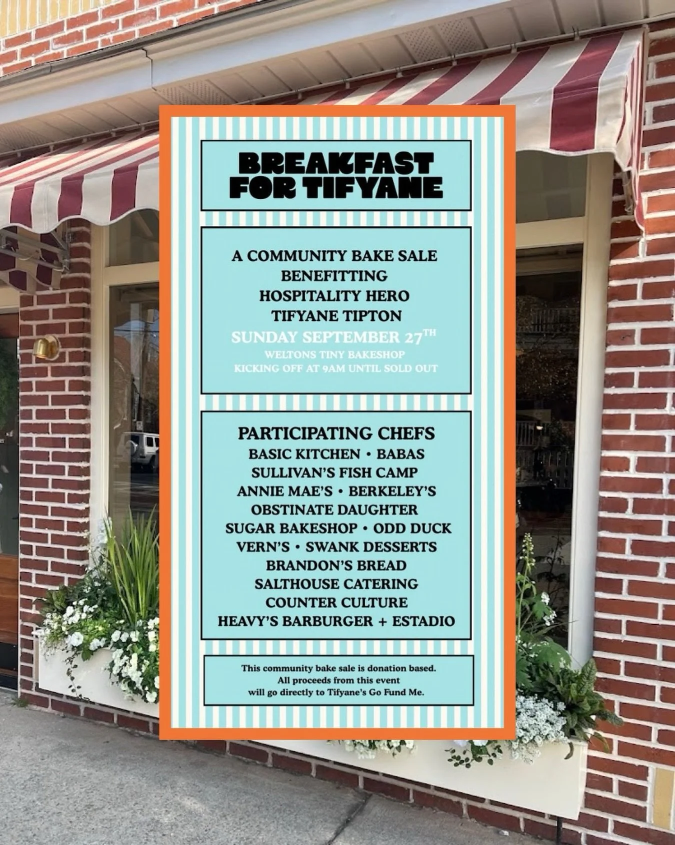 Join us tomorrow at @weltonstinybakeshop as we join the #Charleston culinary community for a fundraiser in support of @tifyane! 🩵