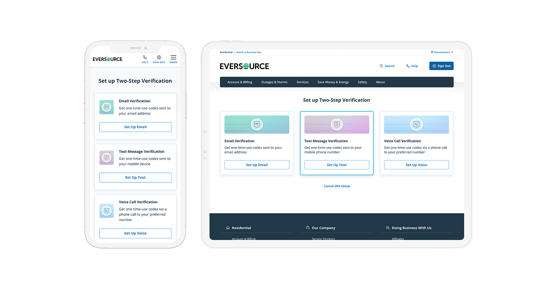 Whereas more advanced methods such as push notifications via security applications are a standard, the team conducted research to better understand the level of familiarity our customer base had with two-step authentication.
It was decided that for