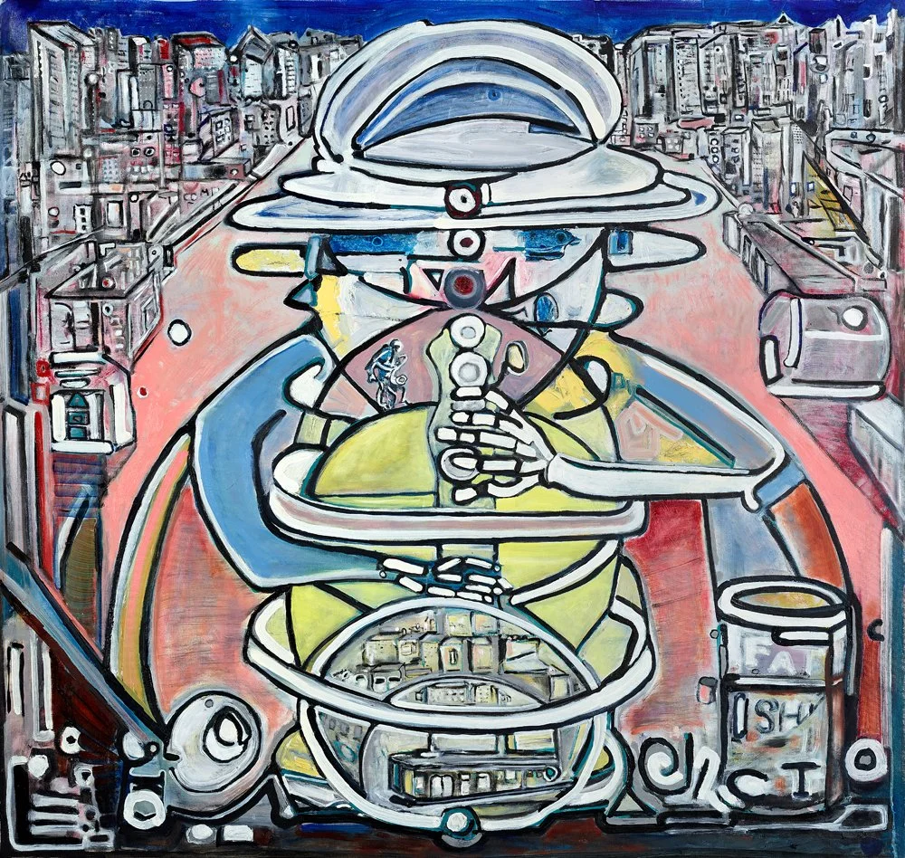 Hitting The Overtones To Get The Fat Sound In the City (2025), Oil on Canvas, 47" x 44".
Acquired by Yuko Nii Foundation's Permanent Collection.