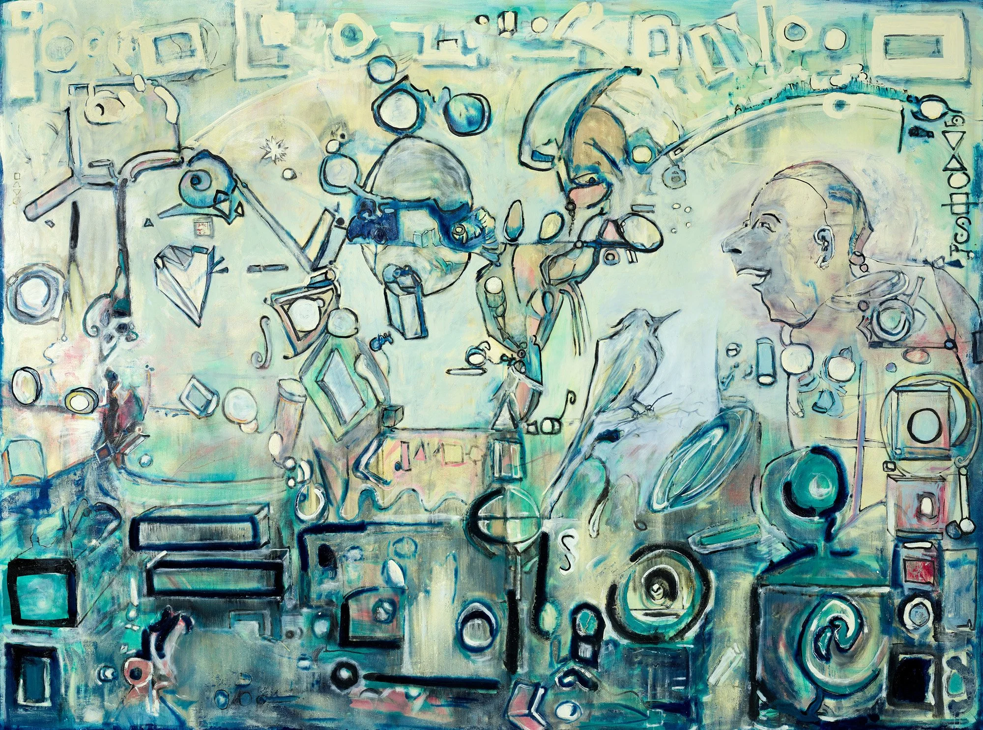 A Bird Teaches A Man How To Sing (2023), Oil on Canvas, 59” x 75”