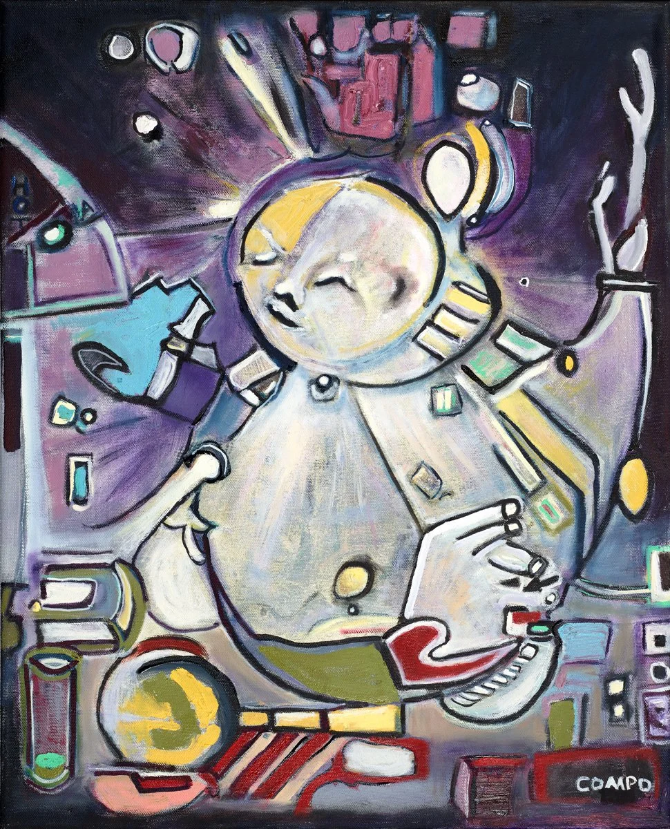 A Waiter Down at The Hot Pot (2024), Oil on Canvas, 16” x 20”