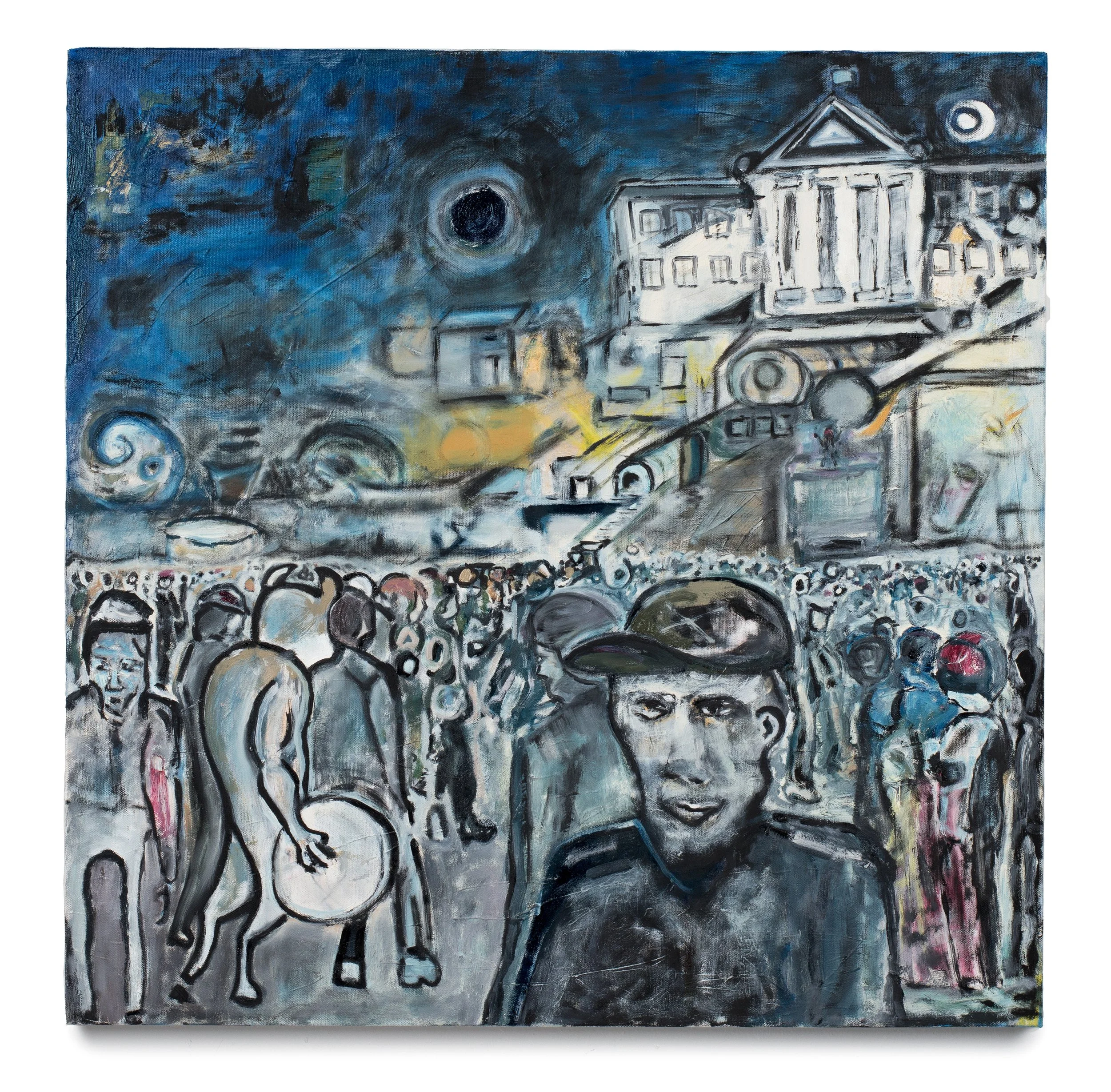 Down at The Rally (2021), Oil on Canvas, 30" x 30". Acquired by Yuko Nii Foundation's Permanent Collection.