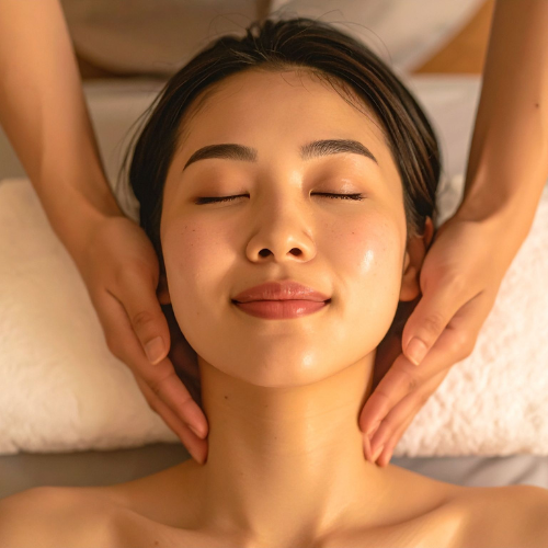 A person receiving a back massage from a massage therapist in a spa or massage parlor.