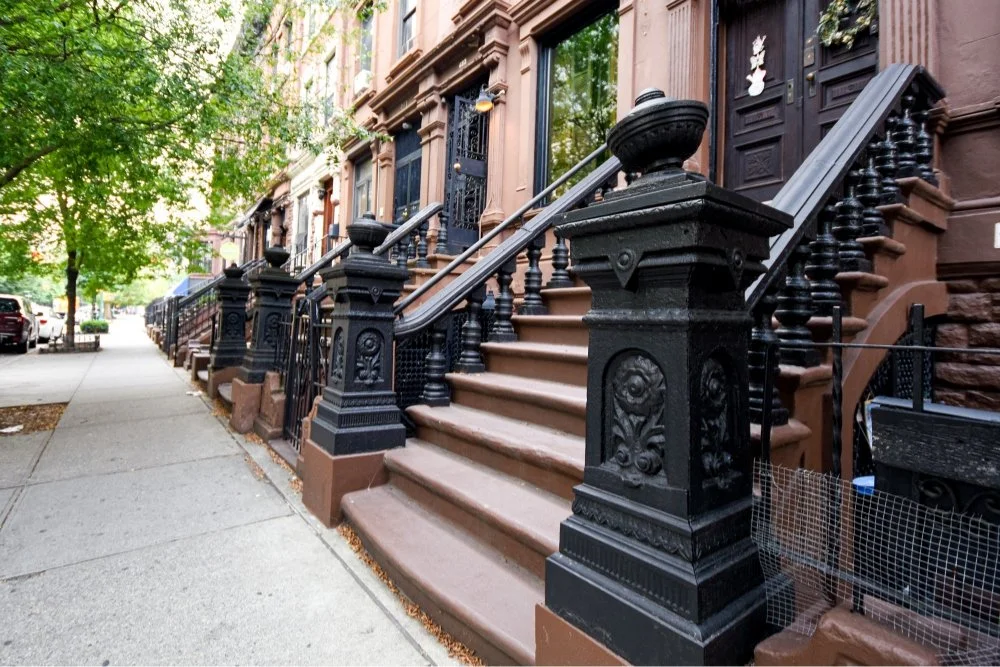 Proposed Manhattan Avenue North Historic District: Brownstone stoops on Manhattan Avenue between West 120th-121st Streets | Photo: Melanie Nanez