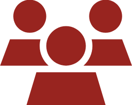 Simplified icon of three people sitting around a table