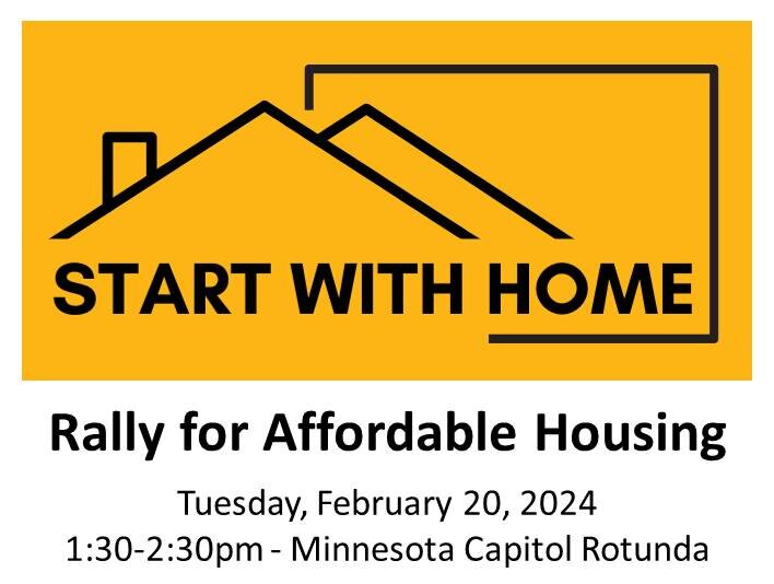 Join us on Tuesday, Feb 20th, at the MN Capitol Rotunda to support the Our Future Starts at Home  Constitutional Amendment for Housing Funding.
For more info and sign up at https://ourhomesmn.org/ 
@ourhomesmn 

#AffordableHousing #Minnesota #ourfutu