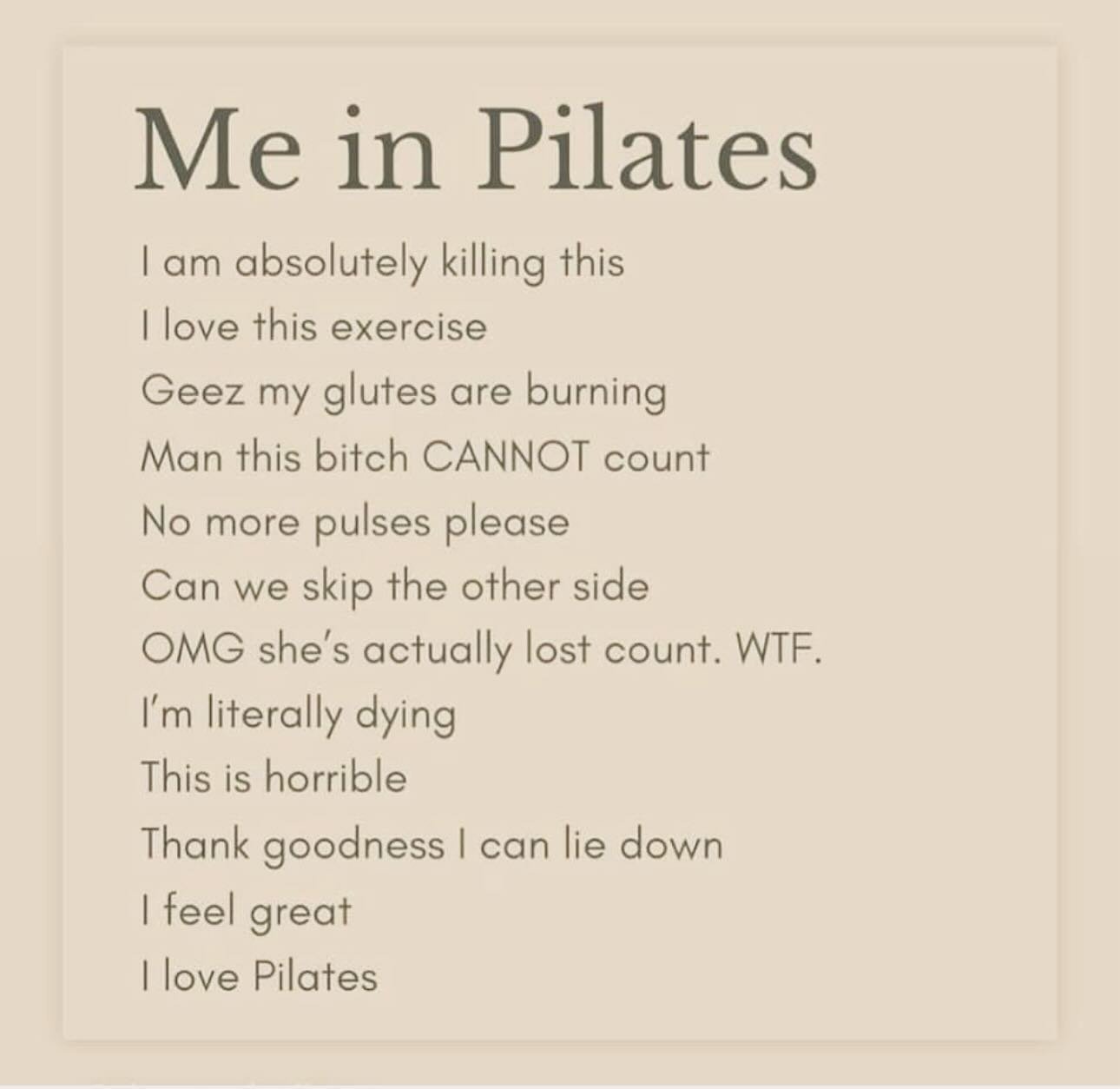 Who can relate? 😂😂😂

#truth #pilates #pilatescommunity #pilatesclass #pilatatesstudio #pilateslife #fitnessmotivation #pilateslovers #pilatesstudents #pilatesinstructor