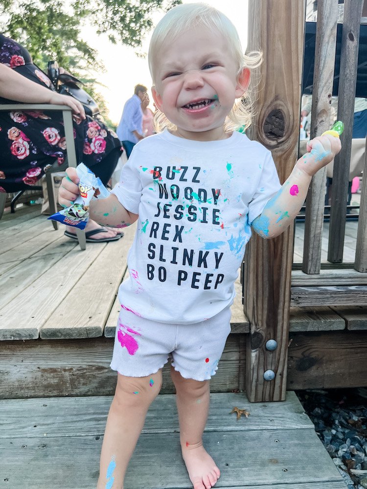 Toy Short themed character name shirt with buzz woody jessie rex slinky and bo peep