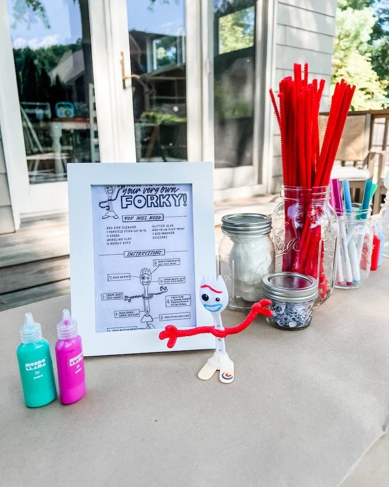 make your own forky kit using puff paint googly eyes red pipe cleaners markers and clay