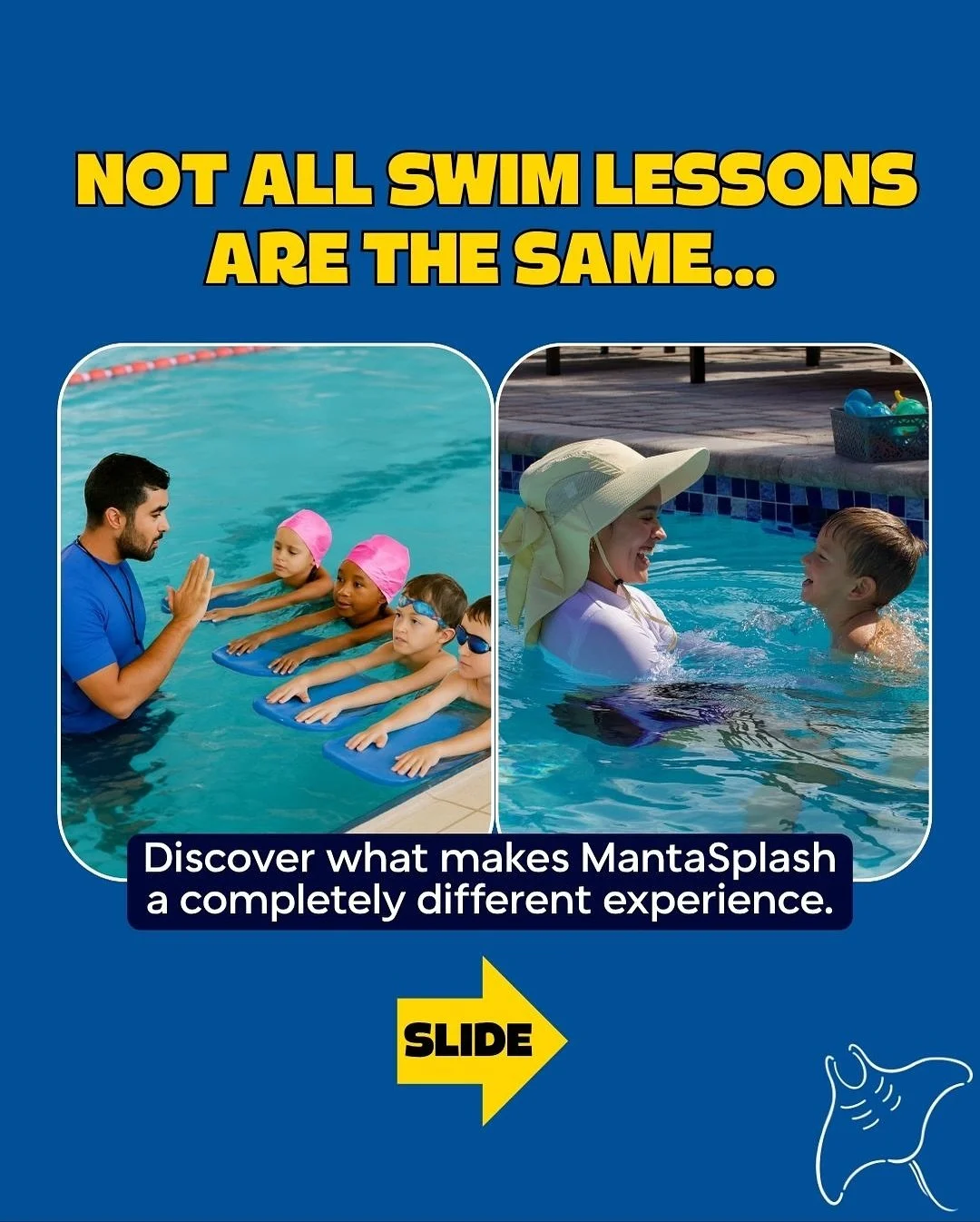 ✨ Every swimmer learns differently — and that’s what makes each journey special.
At MantaSplash, we focus on your child’s rhythm, not a preset program. 💦
While group lessons can be fun and social, personalized coaching helps your