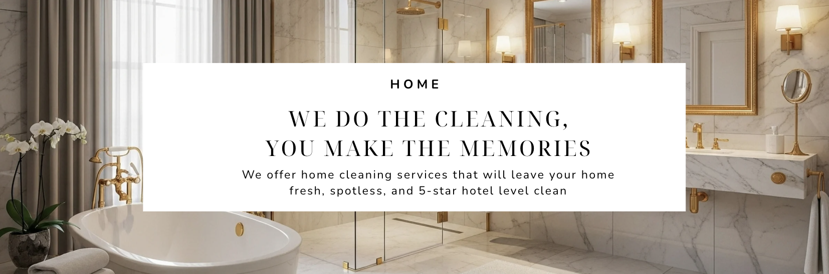 Elegant bathroom with marble walls and floors, gold fixtures, a bathtub, a glass shower enclosure, a double sink vanity with gold fixtures, large mirrors, and decorative lighting.