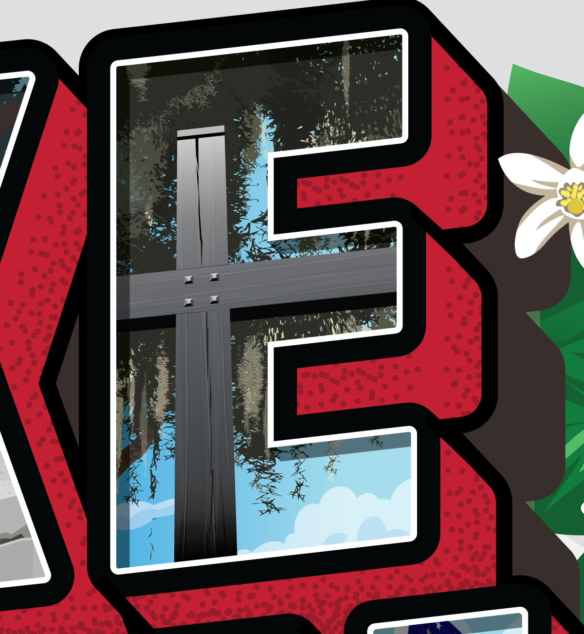 Postcard E closeup campus cross.