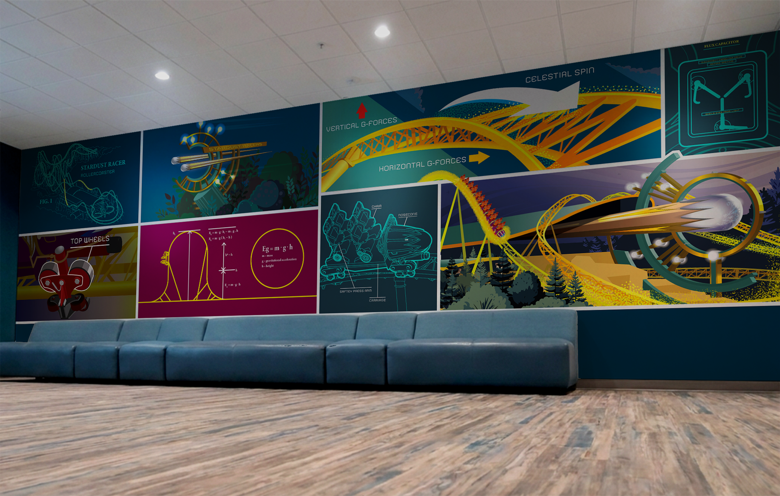 universal epic stardust racers environmental placemaking graphics.