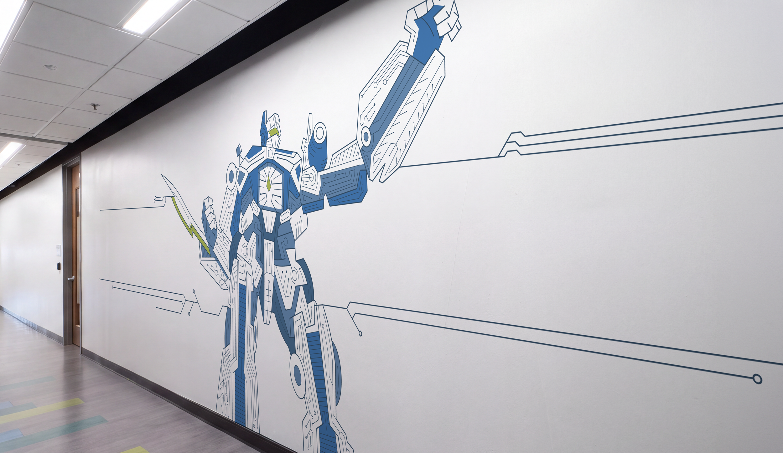 universal optimus prime i.t. environmental placemaking graphics installed.