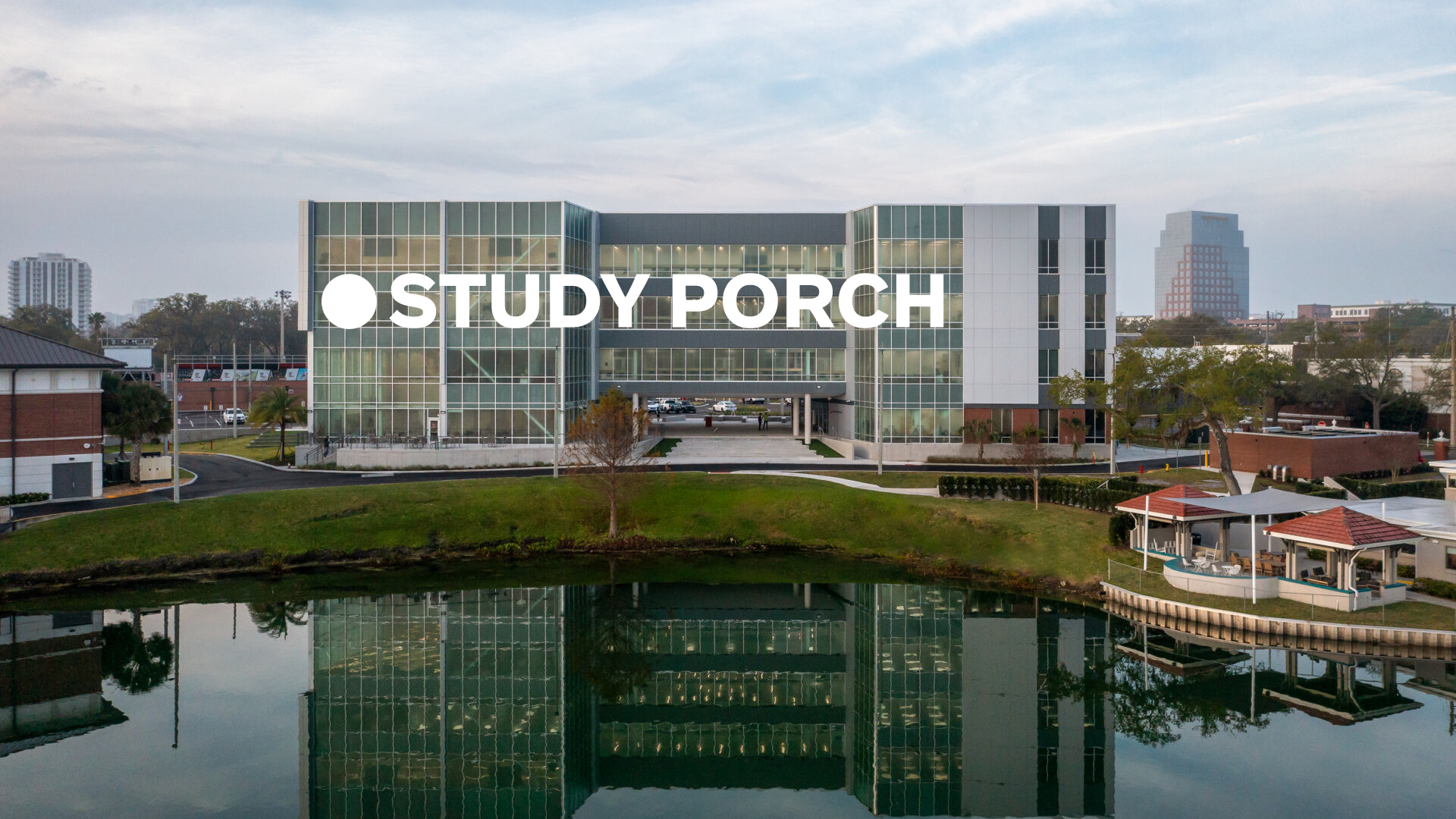 Study porch location label at LHPS Porter Center lakeside.