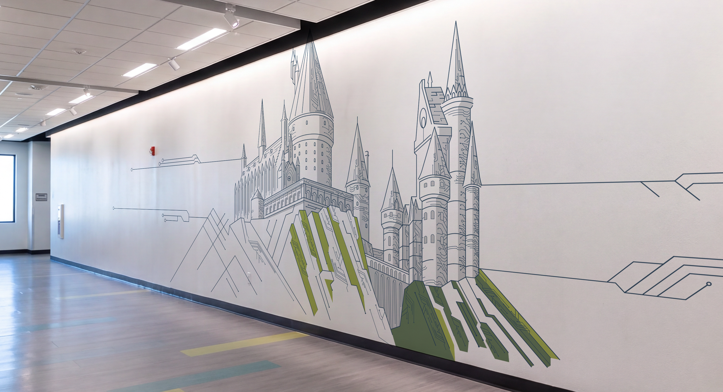universal hogwarts i.t. environmental placemaking graphics installed.