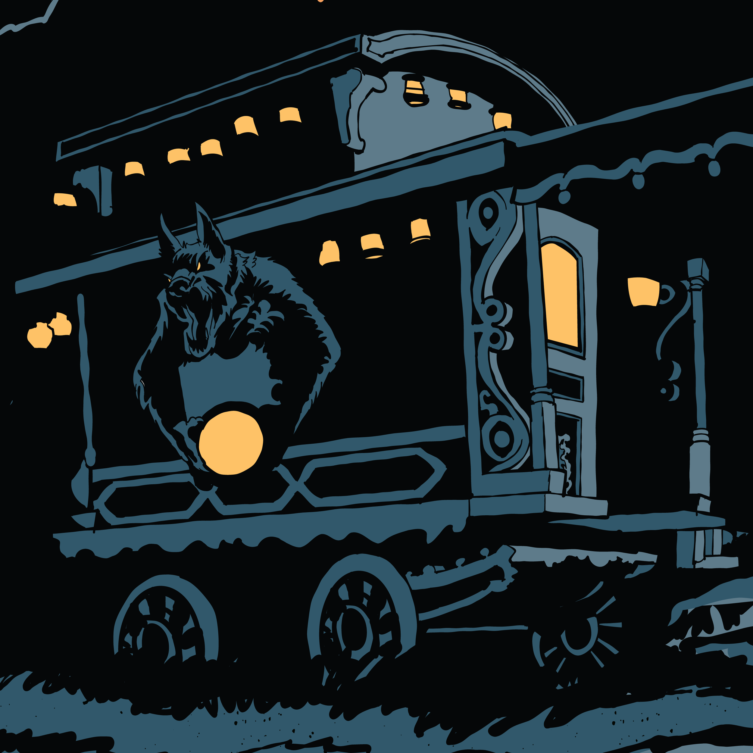 darkmoor frankeWerewolf wagon cart environmental placemaking graphics close-up.