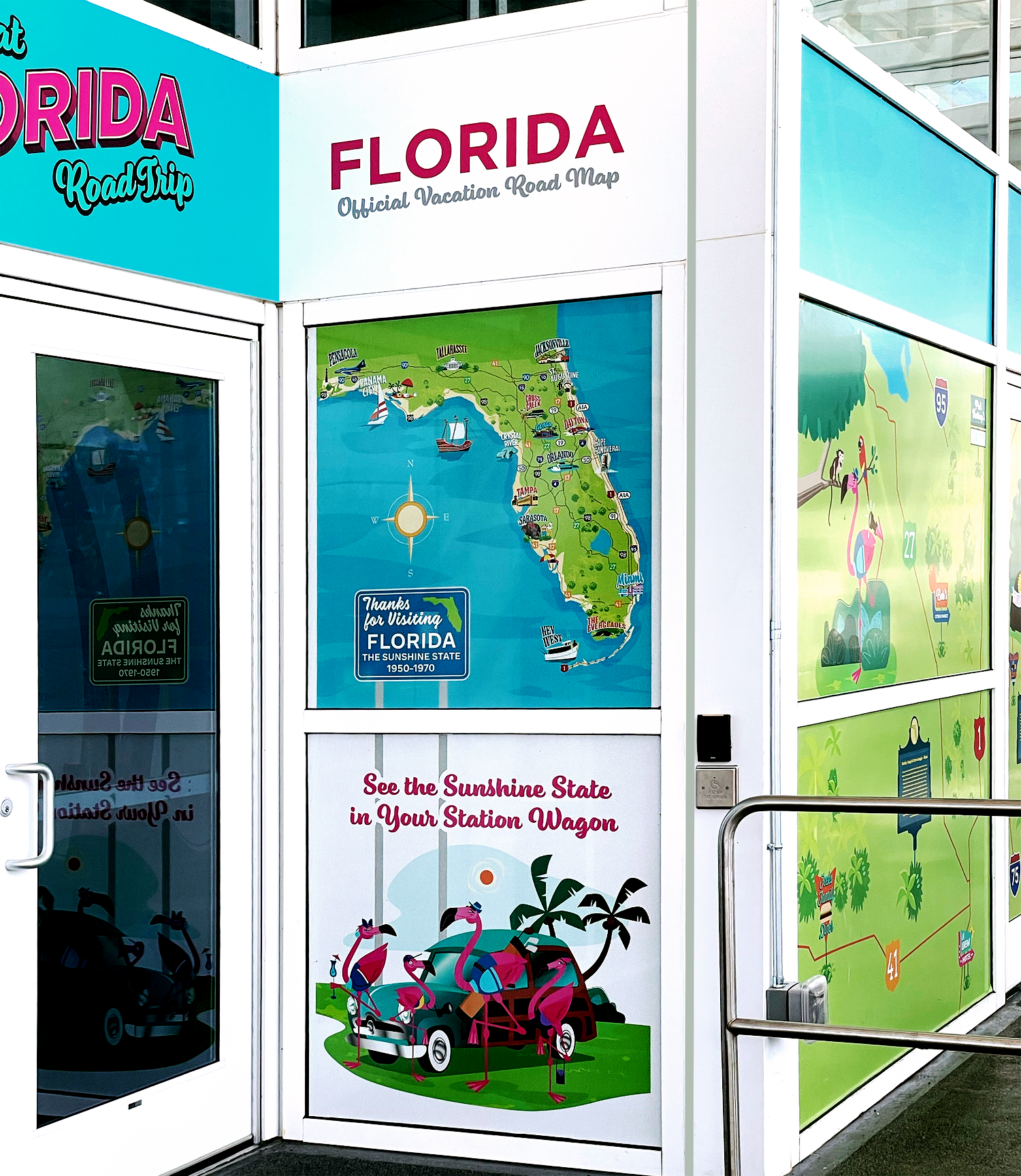 icon park Florida road trip exit environmental graphic.
