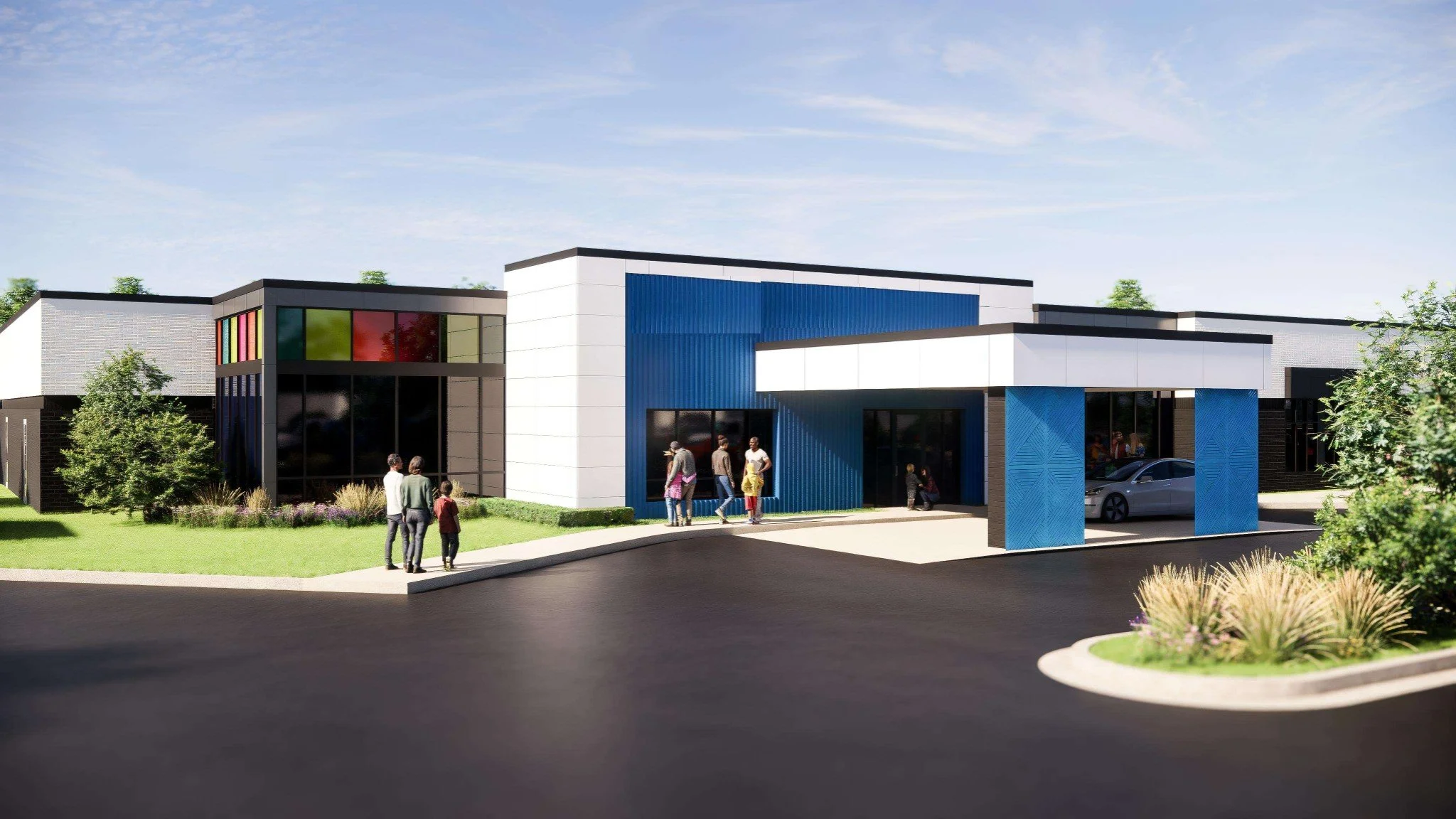 MOB Modernization - a 19,900 sq.ft. medical office building is reimagined to support 4 ground level suites.  The facade is modernized with panels, spandrel glass, and much more.