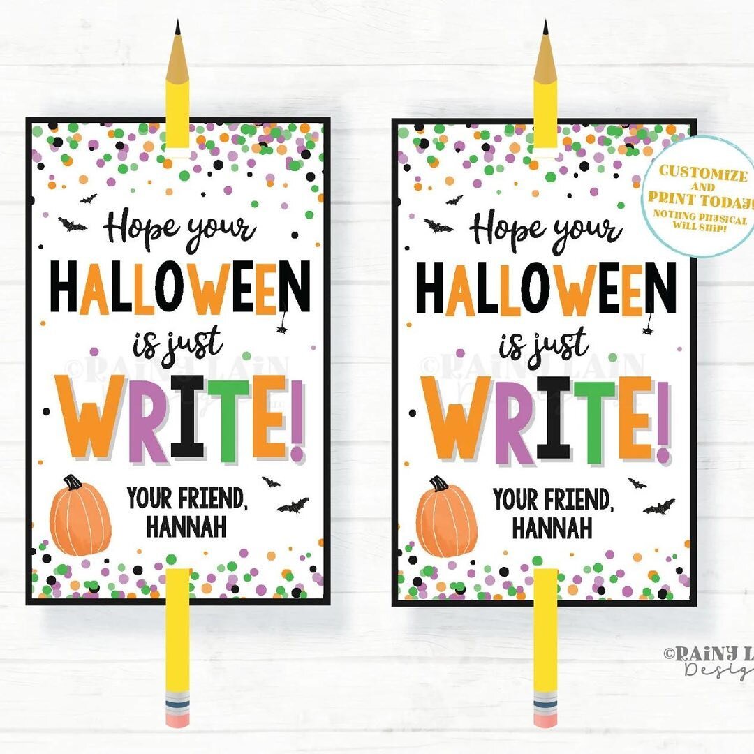✏️🎃✏️🎃✏️ 
Hope your Halloween is just write!
Pencil treat printable- print at home and add a cute pencil! Great idea for teachers and class Halloween parties!
This printable is available from @rainylaindesigns 
✏️💜✏️💜✏️
See the full roundup of th