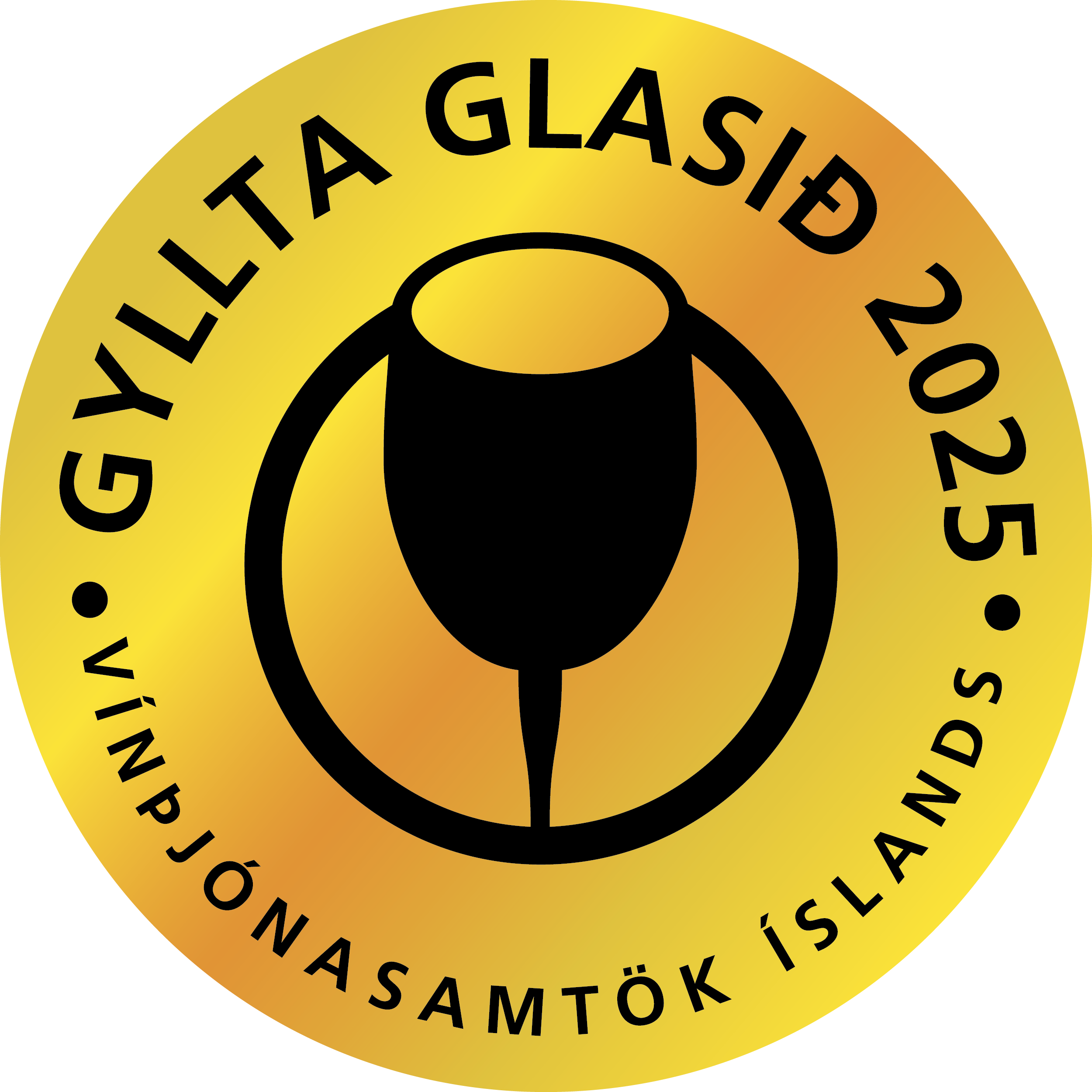 Seal of the Gyldita Glass 2025, Vínbólam N. Asmtök, Íslands, with a stylized wine glass in the center.