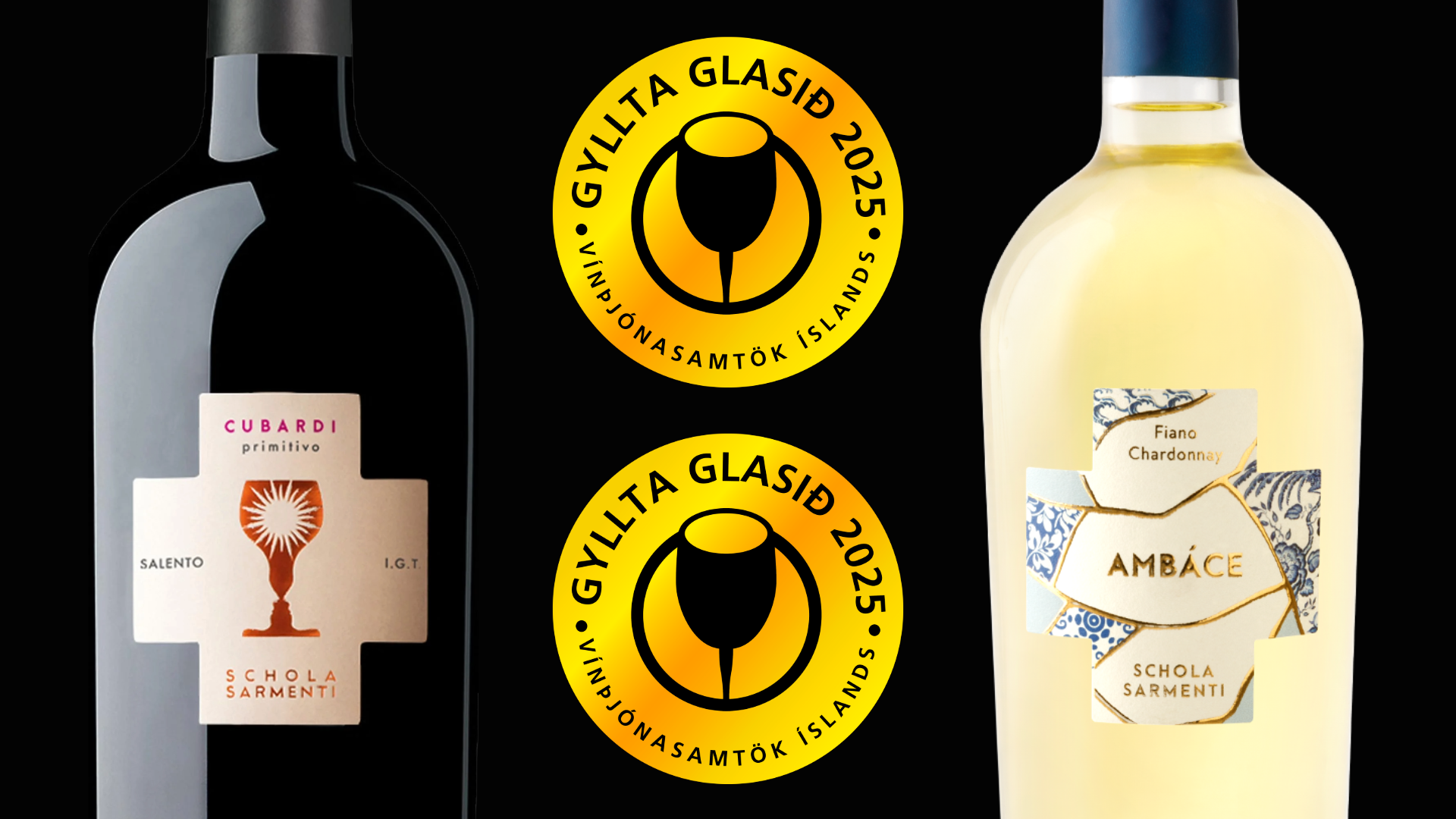 Vínflöskurnar sem unnu Gyllta glasið árið 2025.