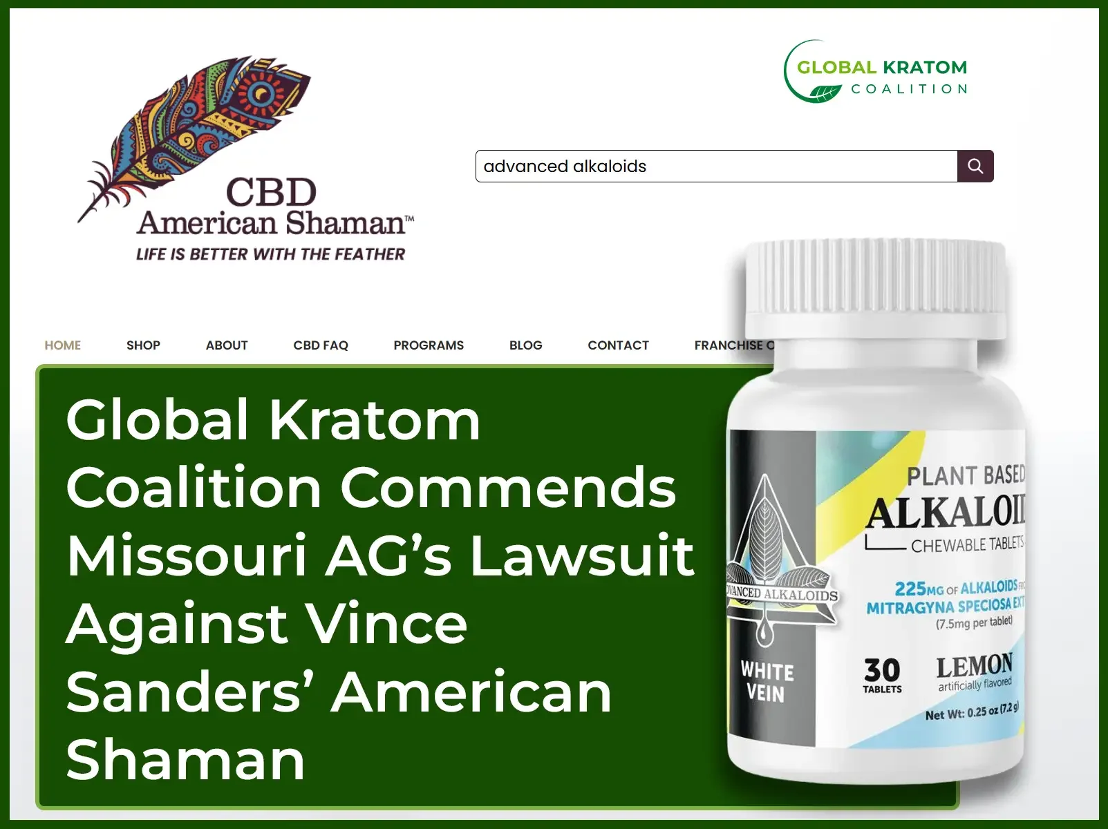  March 31, 2026 - EZ Newswire- The Global Kratom Coalition (GKC) today commended the office of Missouri Attorney General Catherine Hanaway for filing a new lawsuit against CBD American Shaman and its affiliated companies.