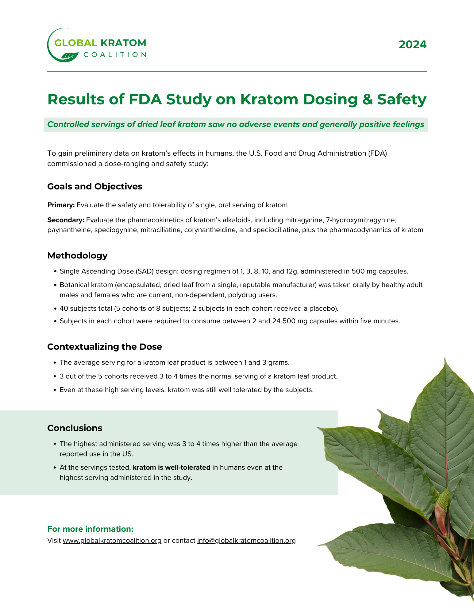 FDA Study on Kratom Dosing and Safety — Global Kratom Coalition™