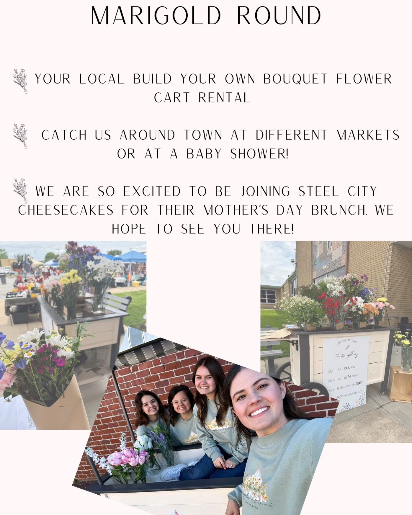 soooo excited for saturday!!
start your mother's day weekend out with brunch, flowers, matching bracelets, and maybe a few 🥂 !

this special mother + daughter team is new to the flower biz, but definitely not new to gc! the Boushard gals are skilled