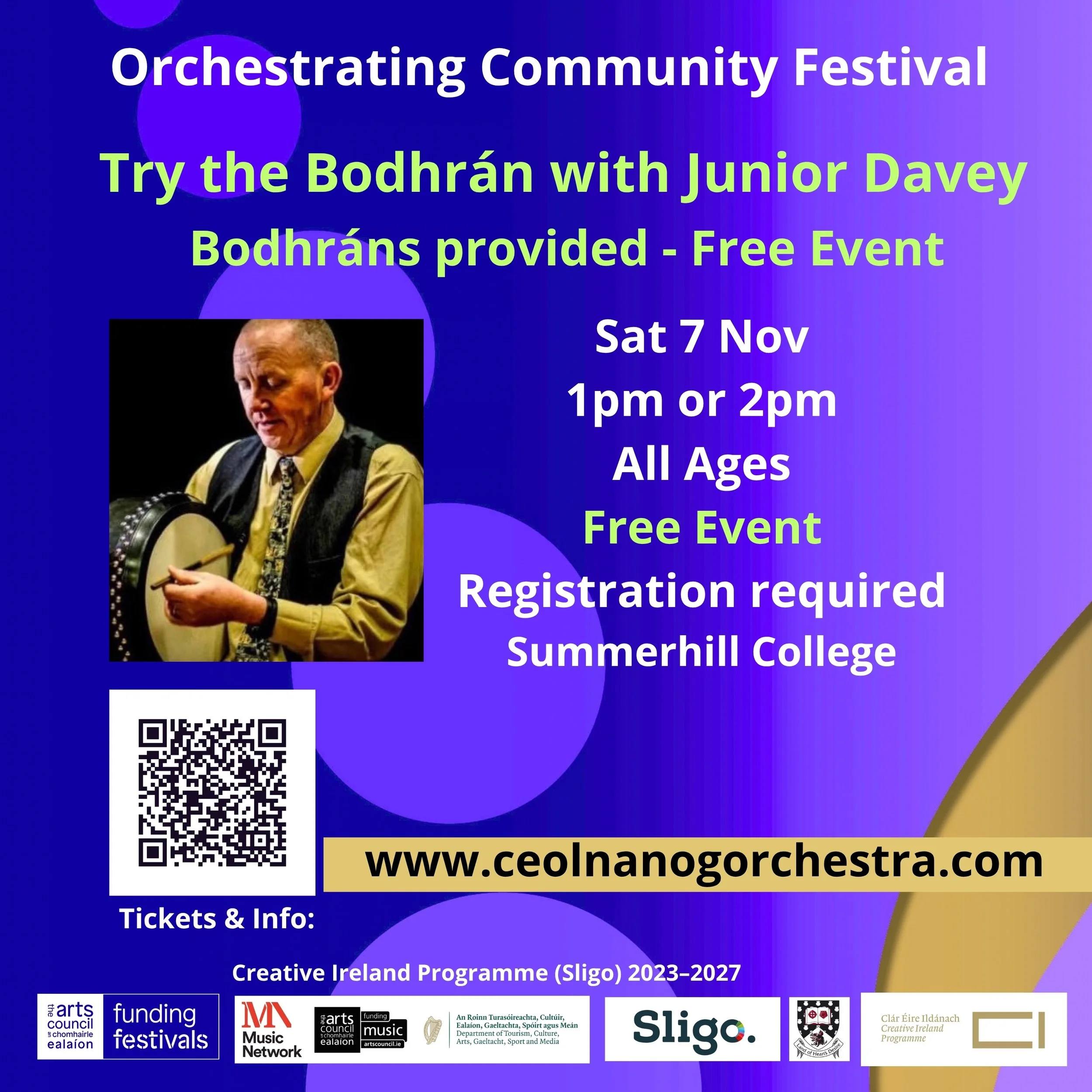 Try the Bodhrán! – Junior Davey Sat 7 Nov 1pm or 2pm