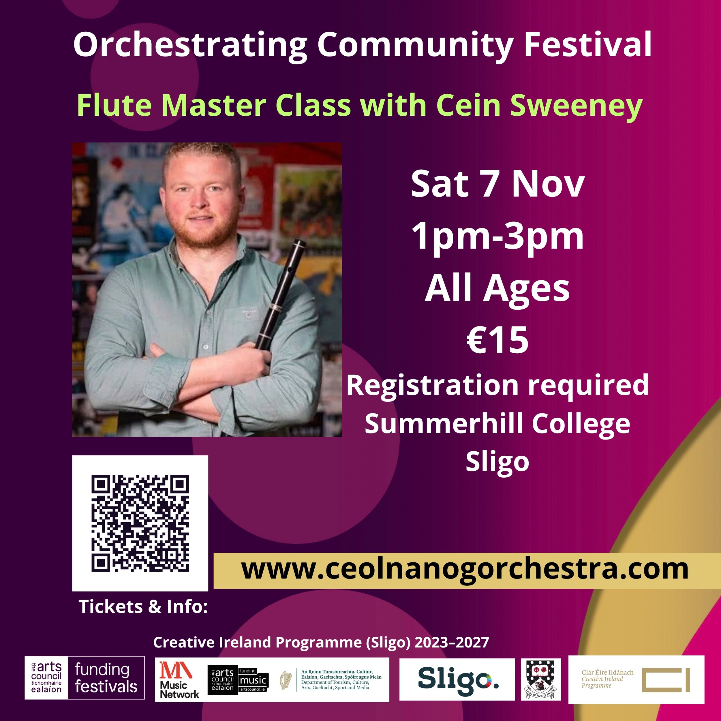 Flute Masterclass with Cein Sweeney Sat 7 Nov