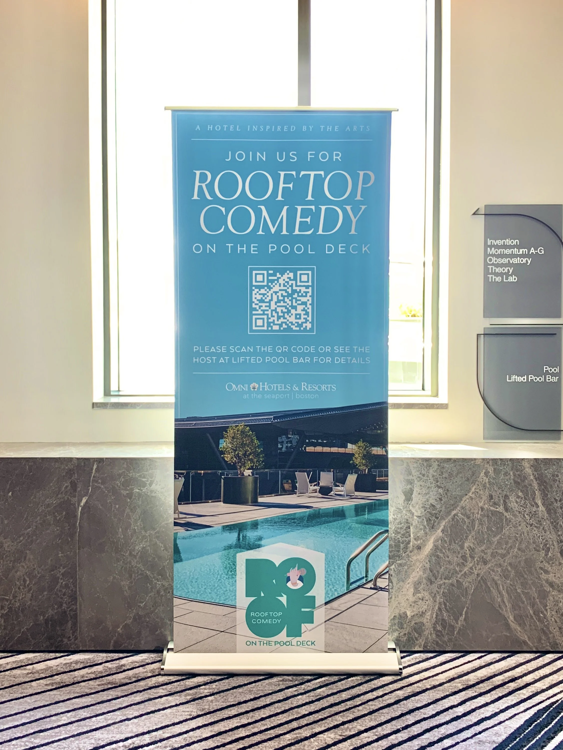 Activation banner design & production for a comedy show series in Boston, MA.