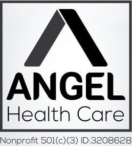 Logo of Angel Health Care with a stylized "A" and nonprofit status 501(c)(3) ID: 3208628.
