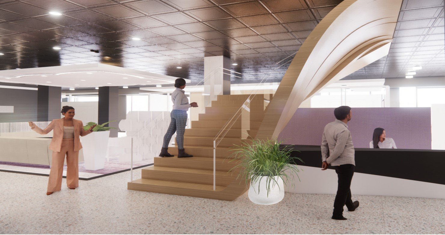 Monumental Staircase and Reception Render Made in Revit and Twin Motion