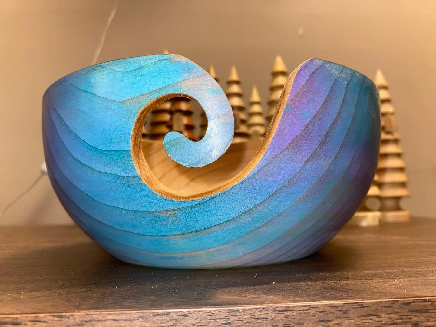 Blue and Purple wooden yarn bowl