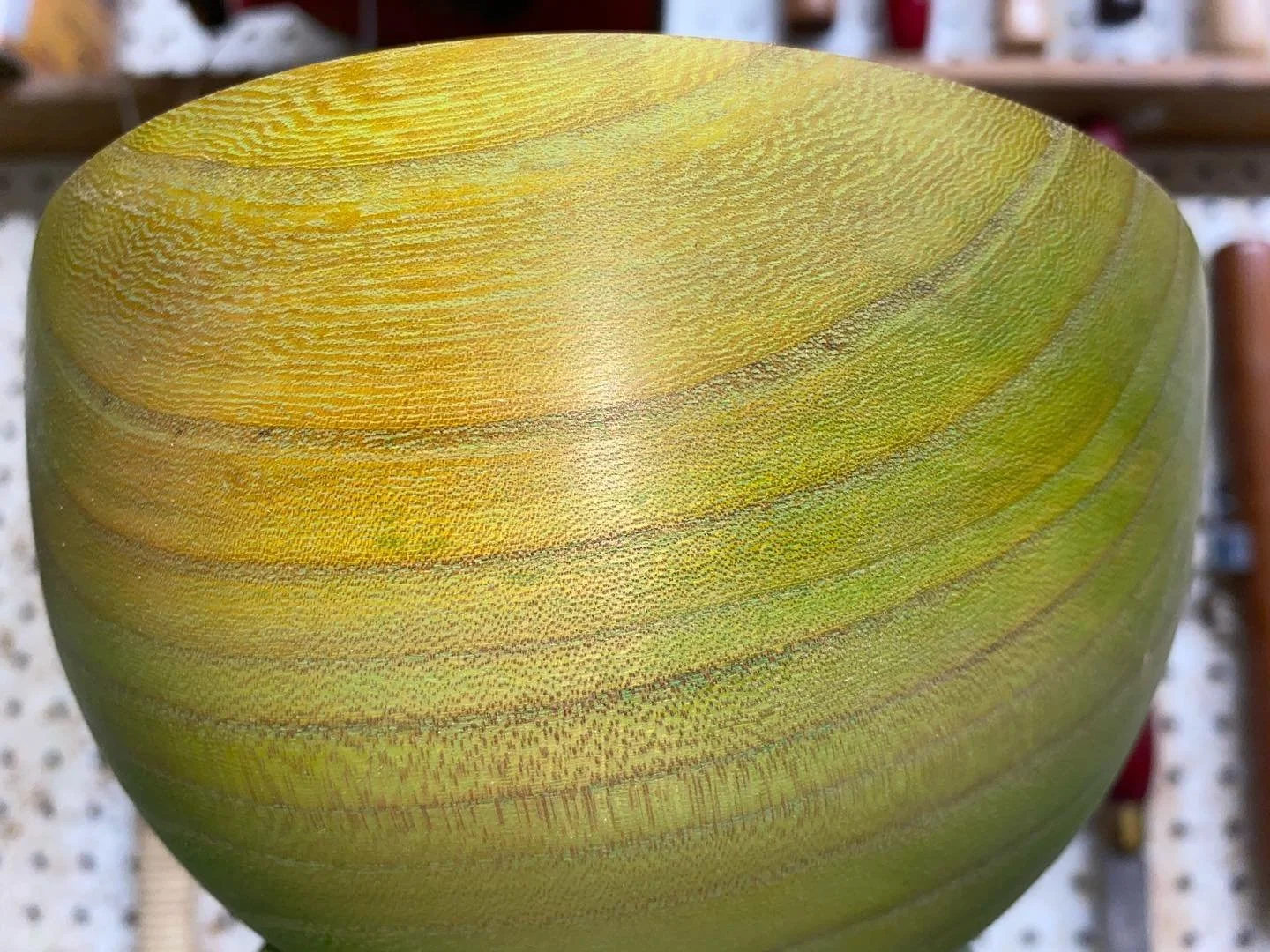 Green wooden bowl by Buttonwood Crafts