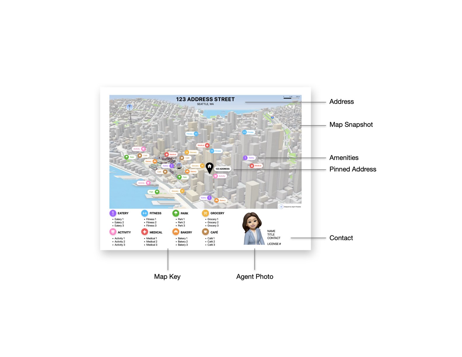 Seattle Horizontal Neighborhood Map using Apple Maps