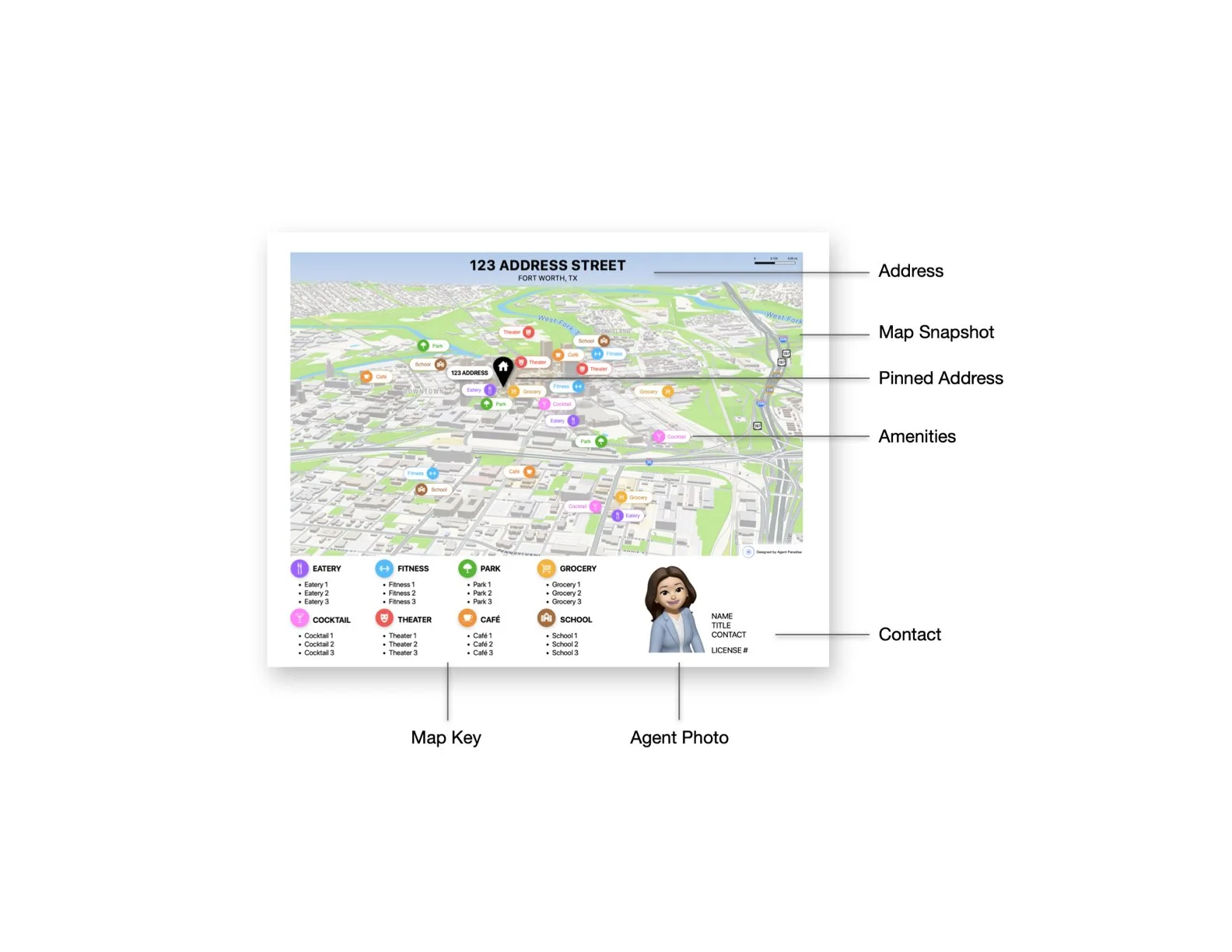 Fort Worth Horizontal Neighborhood Map using Apple Maps