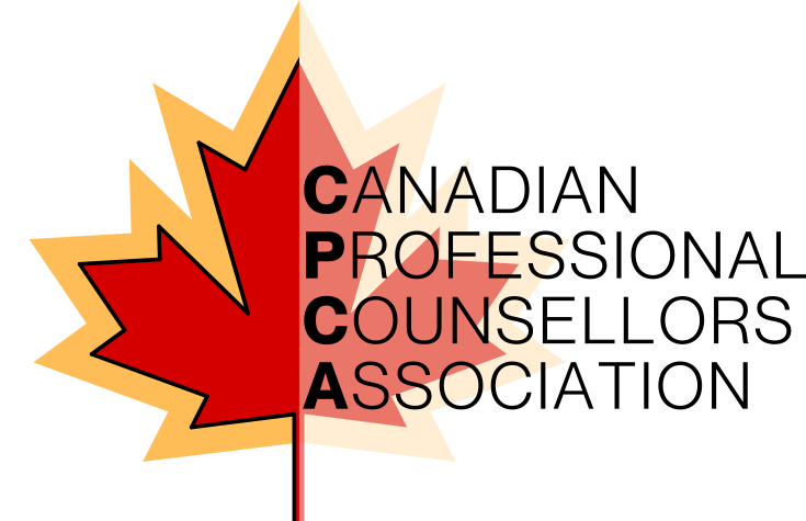 Logo of the Canadian Professional Counsellors Association featuring a stylized red maple leaf with black text overlay.