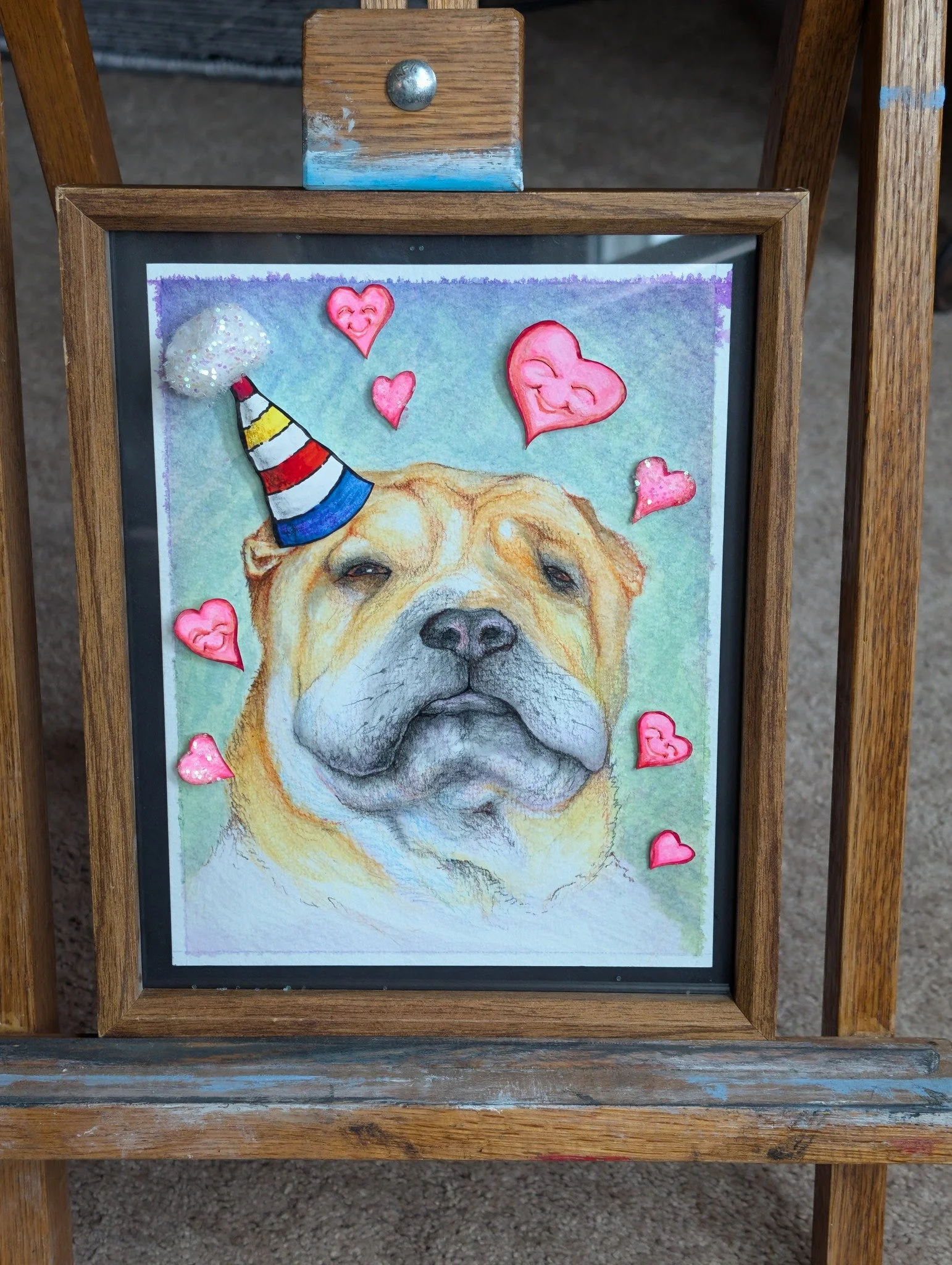 Watercolor of my sisters Akita,  Masuka

Watercolor, colored pencil, ink, glitter